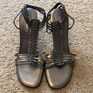 Nine West leather pewter beaded heels